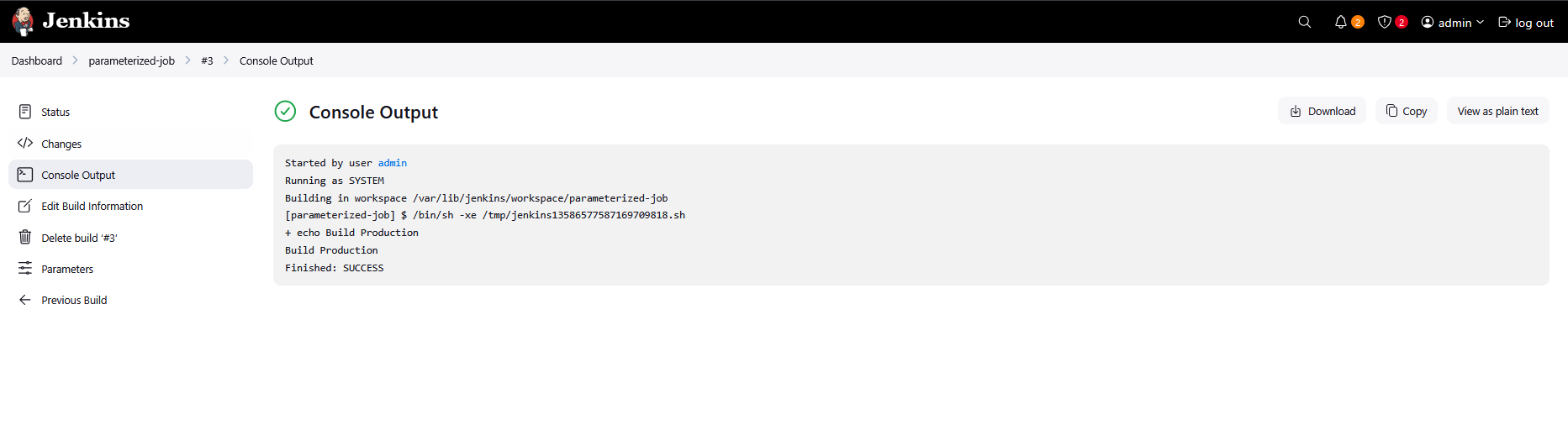 Console Output Parameters