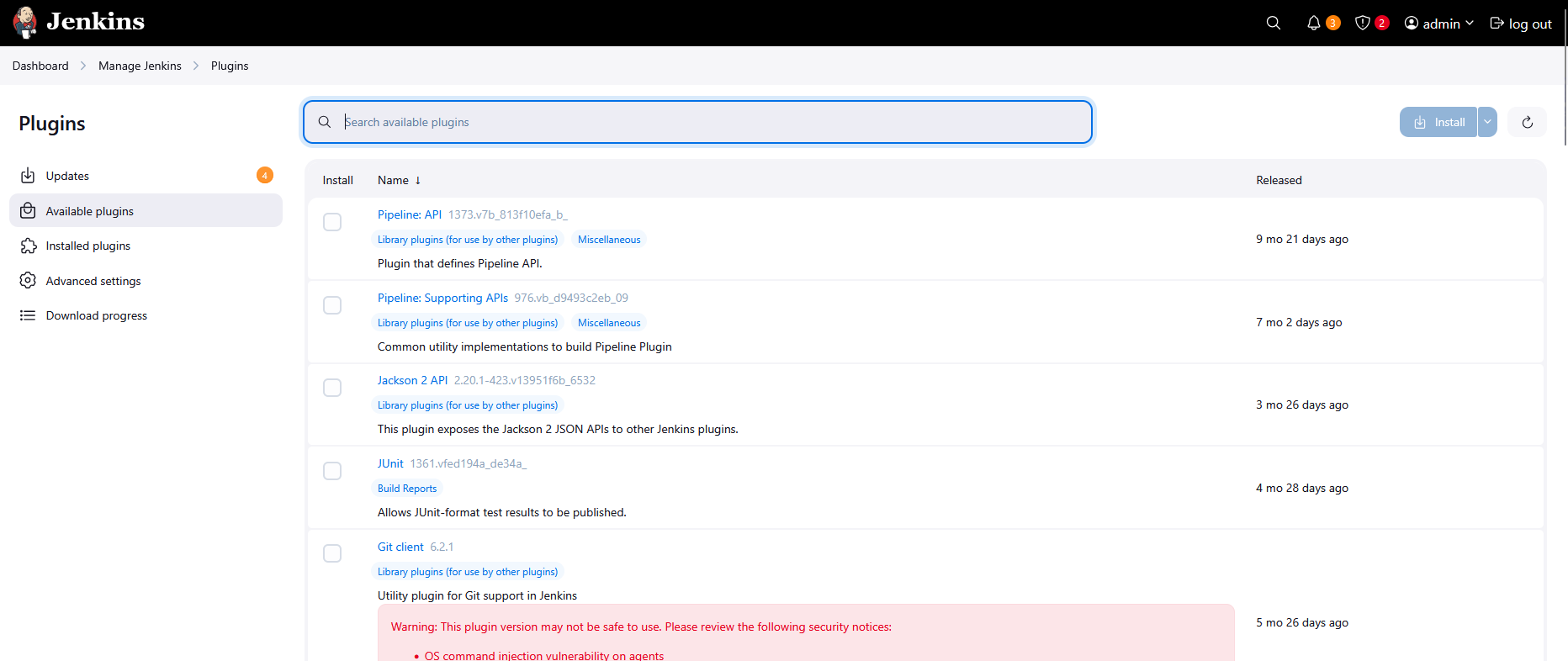 Jenkins Pluggins Available